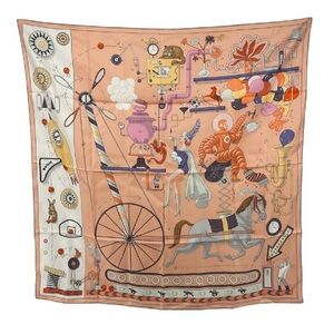 HERMES Carre 90 Tea For Two 100% Silk Scarf 90cm New With Tags  Rose Poudre